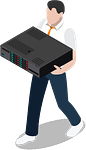 man carrying server rack